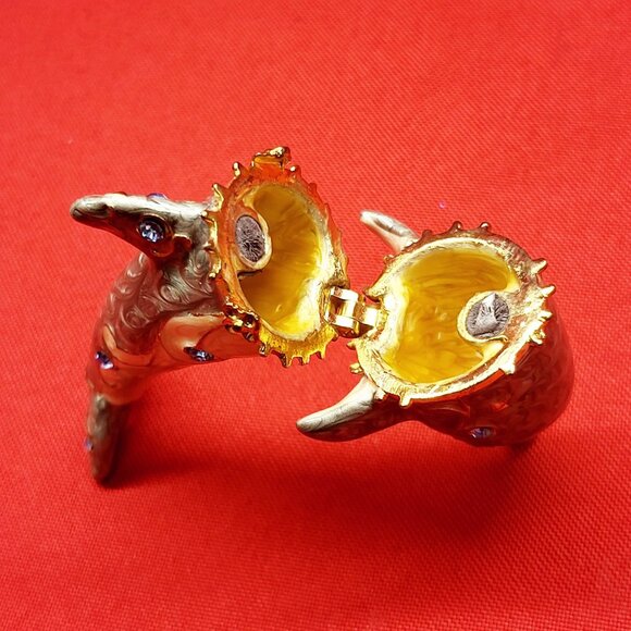 Metal Enamel Dolphin Trinket Box Hinged Rhinestone Accents - Picture 6 of 15